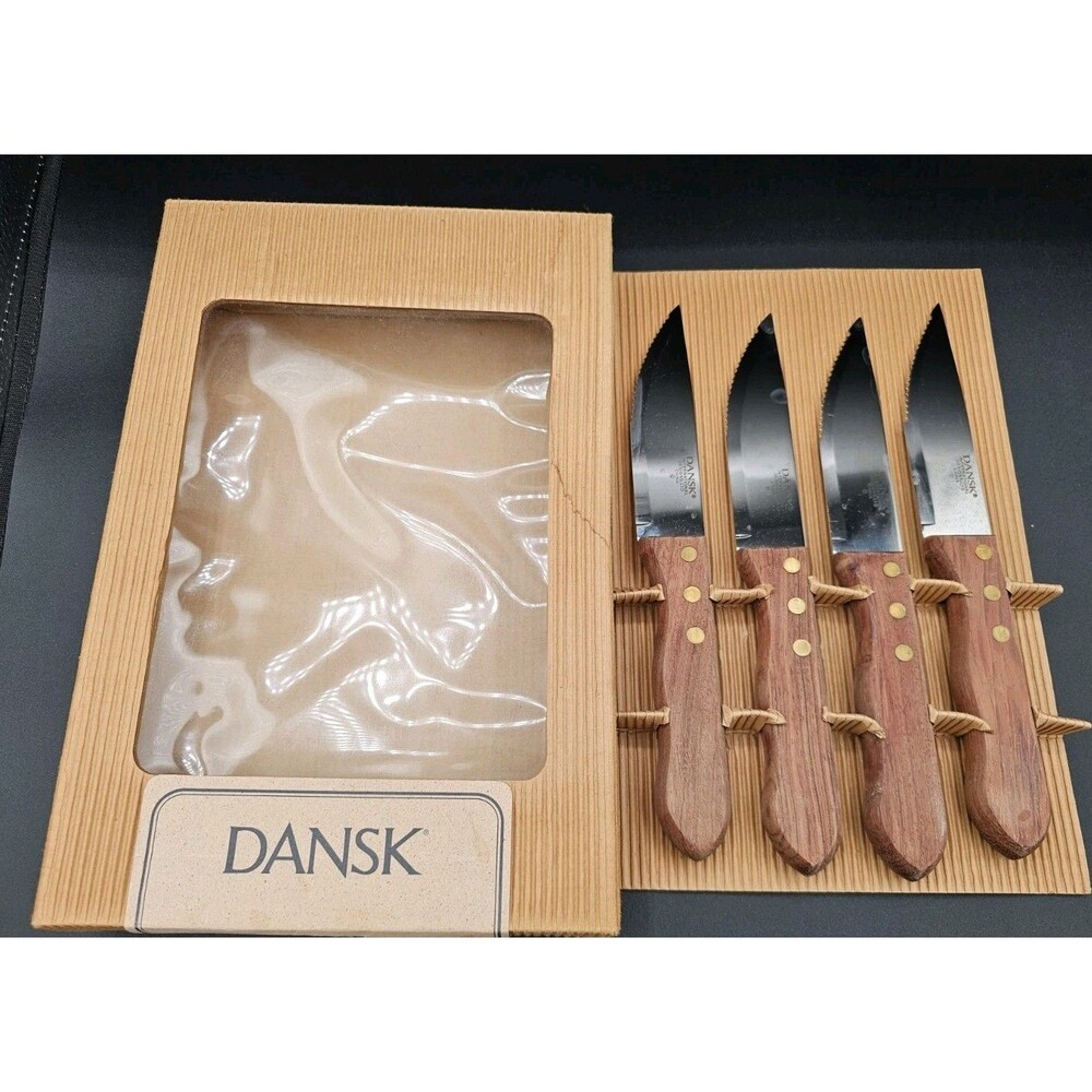 Dansk Porterhouse 4 Piece 5” Steak Knife  Hardwood Handle High Carbon Stainless